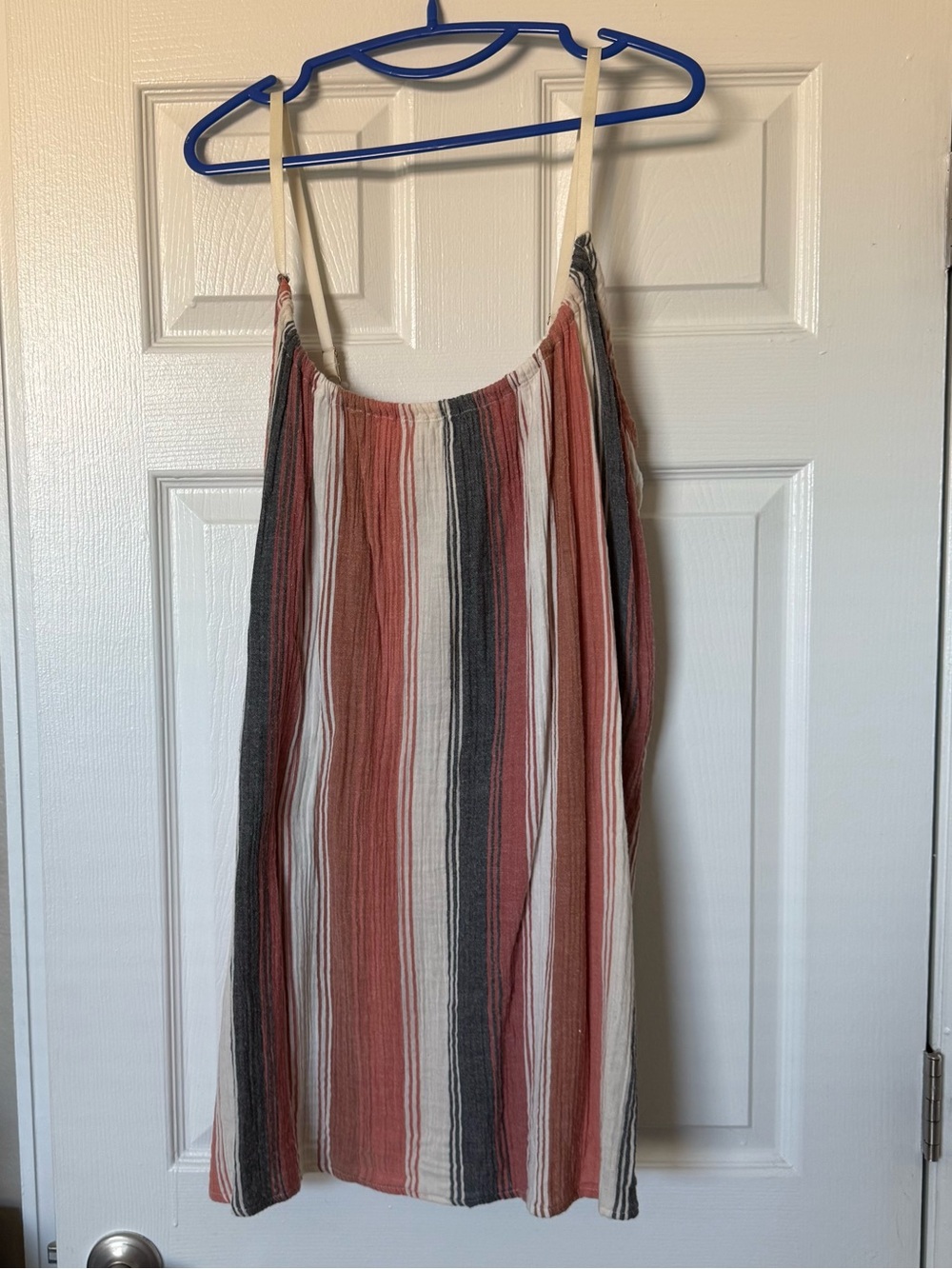 Gilligan & O'Malley Striped Spaghetti Strap Dress - Rust, Cream & Charcoal